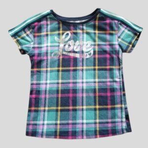 365 KIDS Green and Navy Plaid Short Sleeved Top Girls Size 5